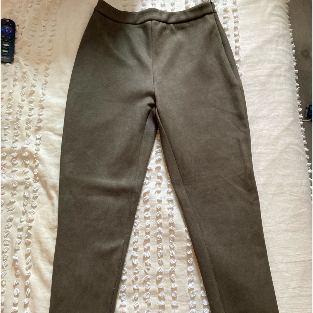 Suede olive pants size L with side zipper